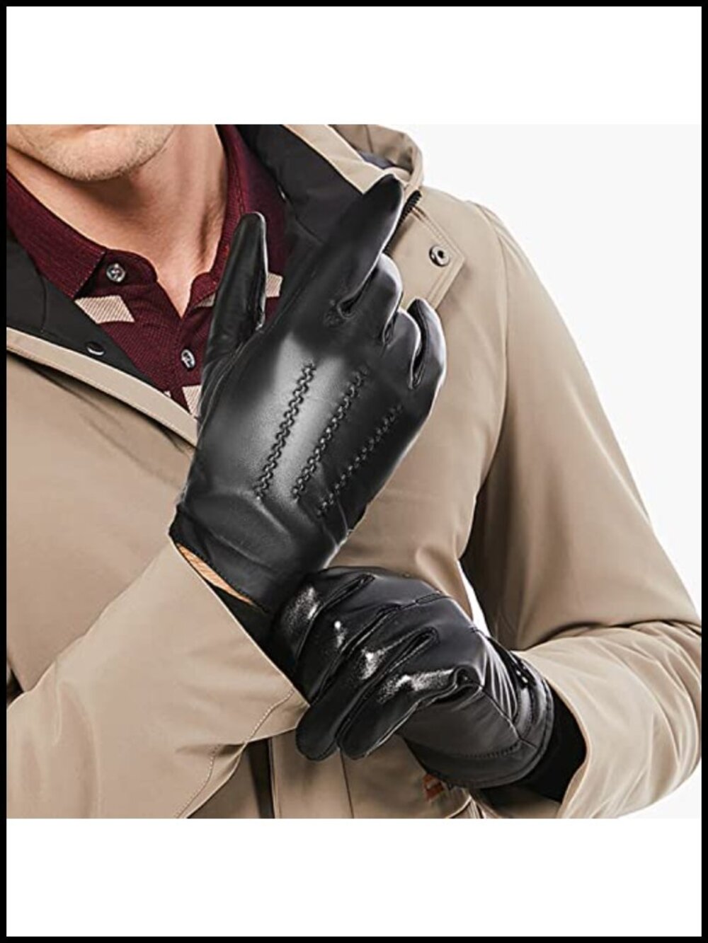 Sheepskin Leather Winter Gloves for Men Cashmere Lined Touchscreen - Picture 5 of 6